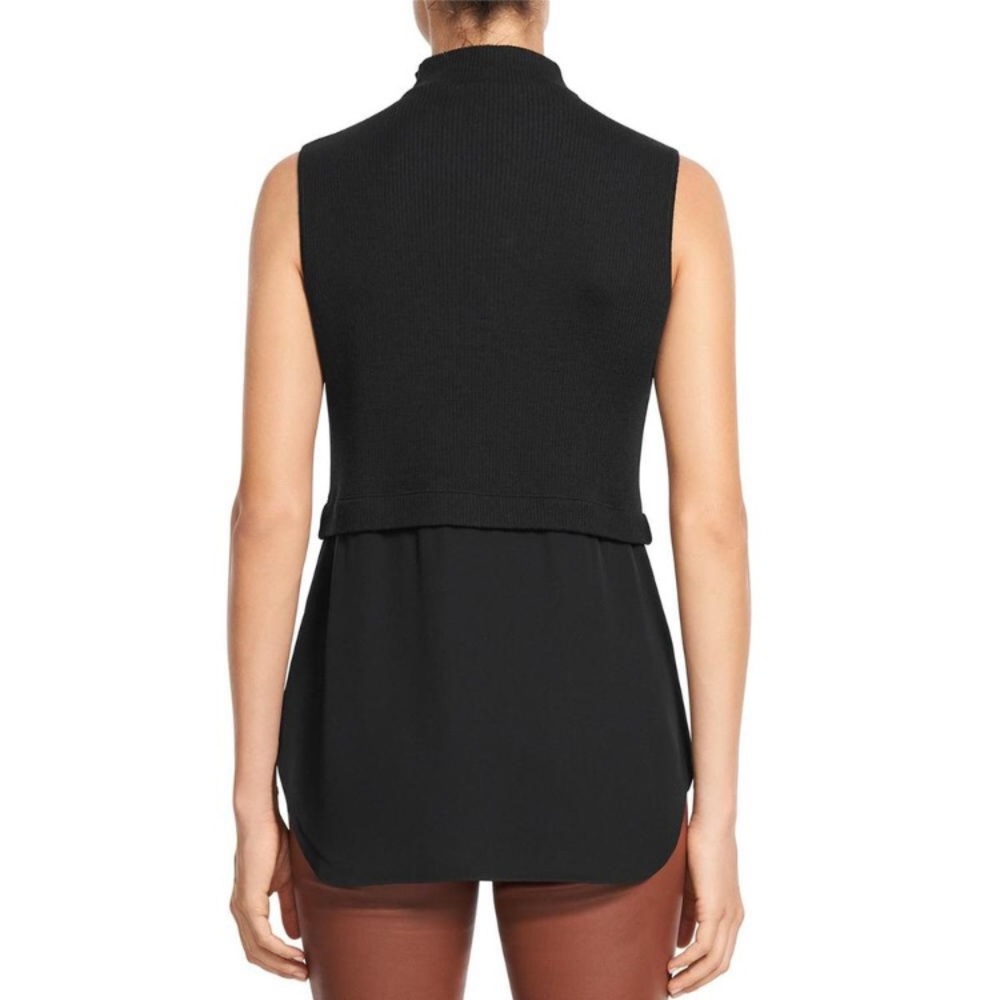 Theory black mock neck sleeveless ribbed knit sweater with shirt tails, Small - Picture 2 of 7